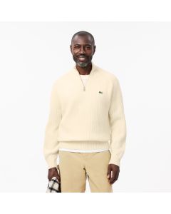 Zipped High Neck Carded Wool Sweater