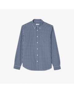 เสื้อเชิ้ตลาคอสท์ลายสก็อต ผ้าคอตตอนป็อปลิน