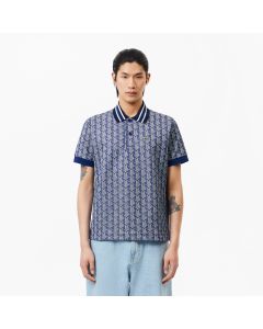 เสื้อโปโลผู้ชายลาคอสท์ ลายโมโนแกรม ปกสีตัด