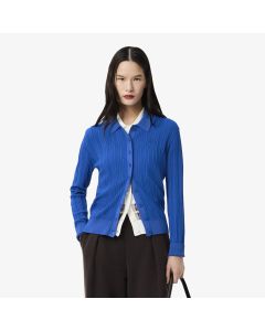 Ribbed Knit Long Sleeved Stripe Polo