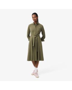 ชุดเดรสลาคอสท์ ผ้าเปอติปิเก้ คอปกโปโล มีเข็มขัด