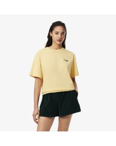 เสื้อยืดลาคอสท์ ผ้าคอตตอน ตัวสั้น ประดับโลโก้ ทรงโอเวอร์ไซส์