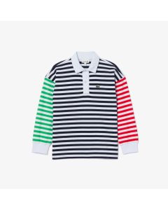 เสื้อโปโลลาคอสท์ ลายริ้ว เเขนยาว ผ้าเจอร์ซี่ย์