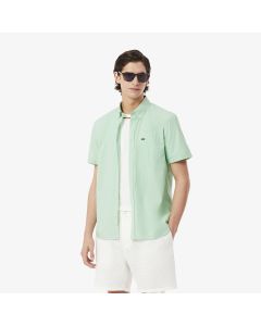 เสื้อเชิ้ตแขนสั้นผู้ชายลาคอสท์ พิมพ์ลายตาราง ทรงพอดีตัว