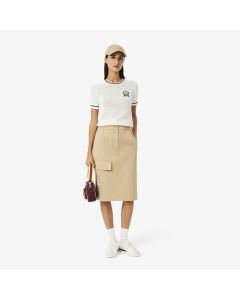 Straight Cut Twill Midi Skirt