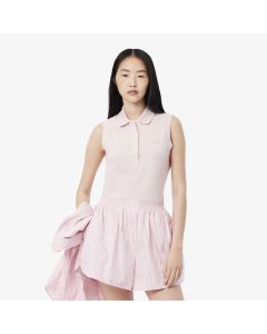 เสื้อโปโลผู้หญิงลาคอสท์ L.12.D แขนกุด ทรงเข้ารูป ผ้าคอตตอนมินิปิเก้ยืด