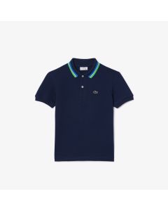 Kids’ Lacoste Tricolour Collar Cotton Petit Piqué Polo